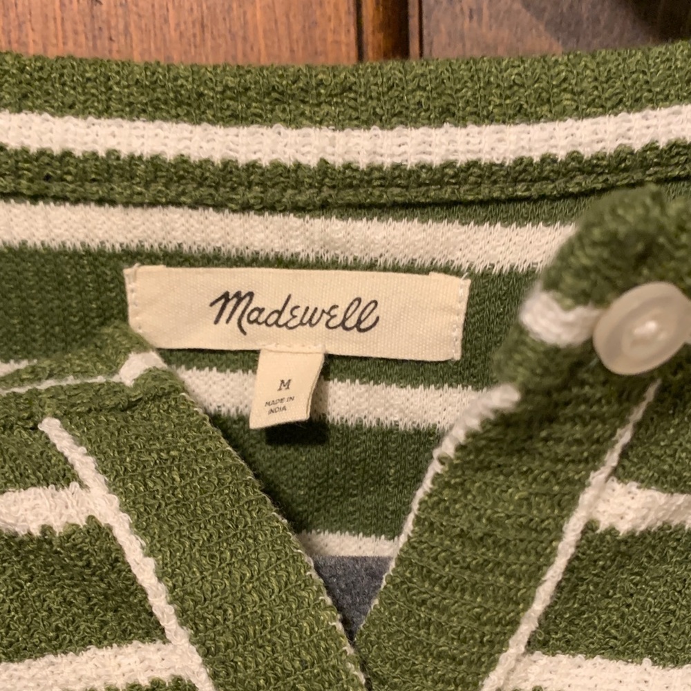 Madewell Olive and Cream Striped Knit Button Tank - Picture 2 of 4